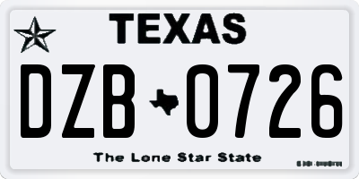 TX license plate DZB0726