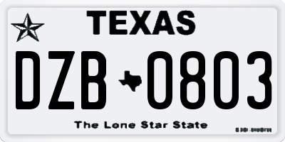 TX license plate DZB0803