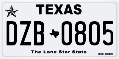 TX license plate DZB0805