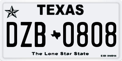 TX license plate DZB0808