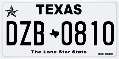 TX license plate DZB0810