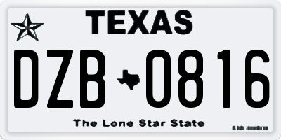 TX license plate DZB0816