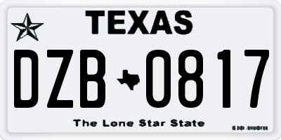 TX license plate DZB0817