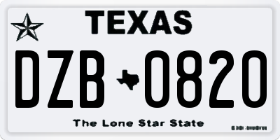 TX license plate DZB0820