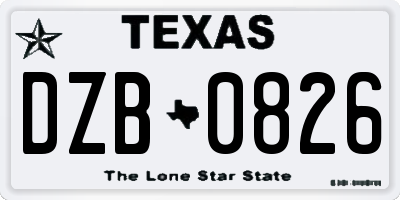 TX license plate DZB0826