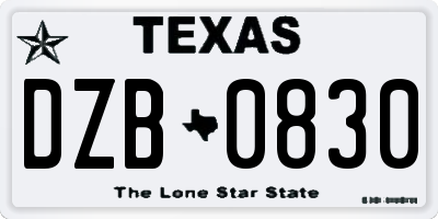 TX license plate DZB0830