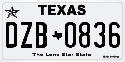 TX license plate DZB0836