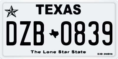 TX license plate DZB0839