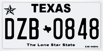 TX license plate DZB0848