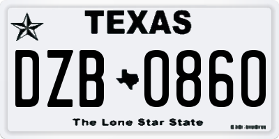 TX license plate DZB0860
