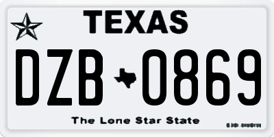 TX license plate DZB0869