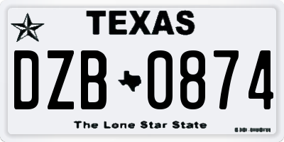 TX license plate DZB0874
