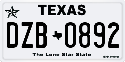 TX license plate DZB0892