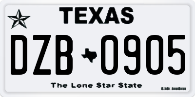 TX license plate DZB0905