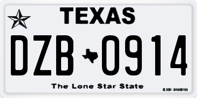 TX license plate DZB0914