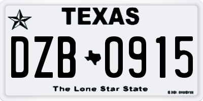 TX license plate DZB0915