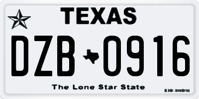 TX license plate DZB0916