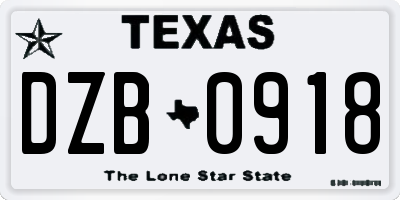 TX license plate DZB0918