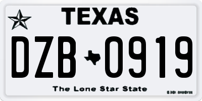 TX license plate DZB0919