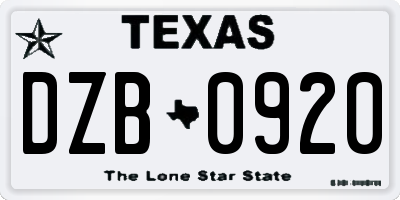 TX license plate DZB0920