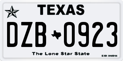 TX license plate DZB0923