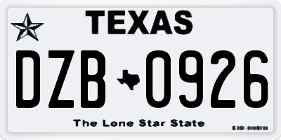 TX license plate DZB0926