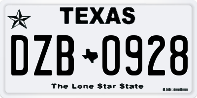 TX license plate DZB0928