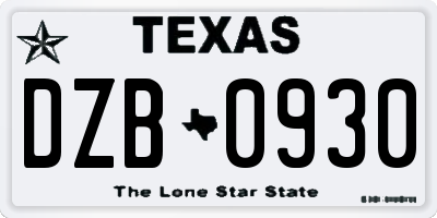 TX license plate DZB0930