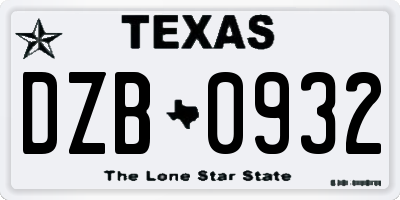 TX license plate DZB0932