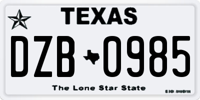 TX license plate DZB0985