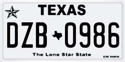 TX license plate DZB0986