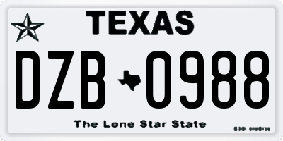 TX license plate DZB0988