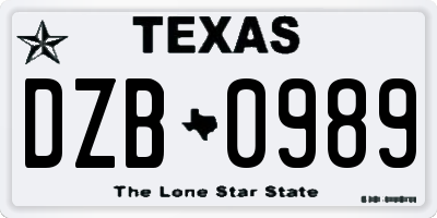 TX license plate DZB0989