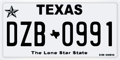 TX license plate DZB0991