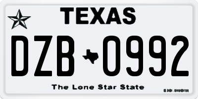 TX license plate DZB0992