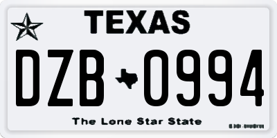 TX license plate DZB0994