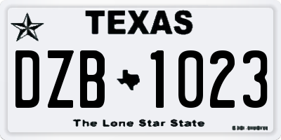 TX license plate DZB1023