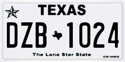 TX license plate DZB1024