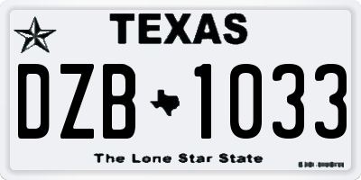 TX license plate DZB1033
