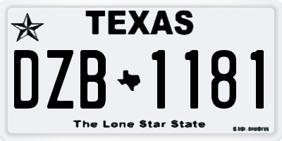 TX license plate DZB1181