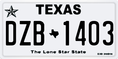 TX license plate DZB1403