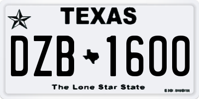 TX license plate DZB1600