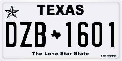 TX license plate DZB1601