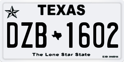 TX license plate DZB1602