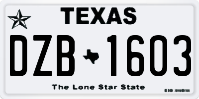 TX license plate DZB1603