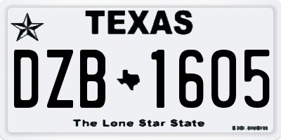 TX license plate DZB1605