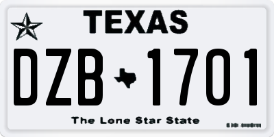 TX license plate DZB1701