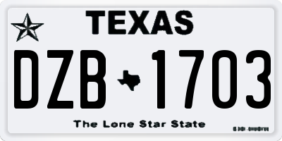 TX license plate DZB1703