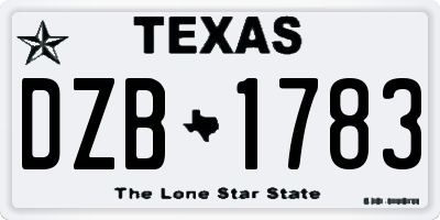TX license plate DZB1783