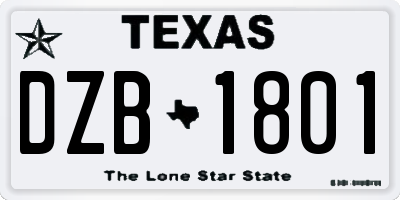 TX license plate DZB1801